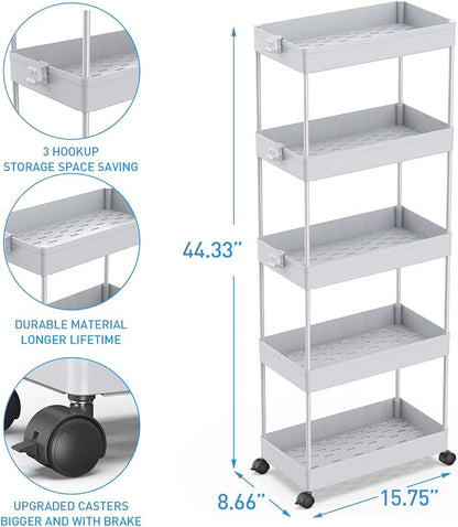 SPACEKEEPER 5-Tier Rolling Cart, Bathroom Storage Organizer Utility Cart - Image 3
