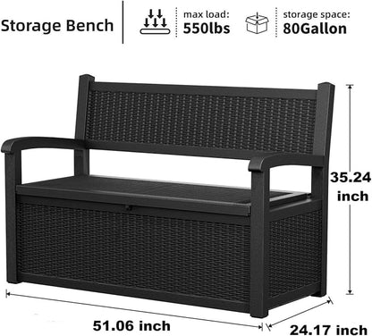 PatioZen 80 Gallon Outdoor Storage Bench Deck Box Waterproof Lockable, Outdoor - Image 6