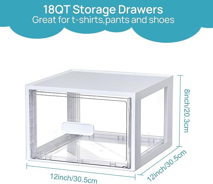 Vtopmart 4 Pack 18QT White Stackable Storage Drawers, Easily Assemble Acrylic - Image 2