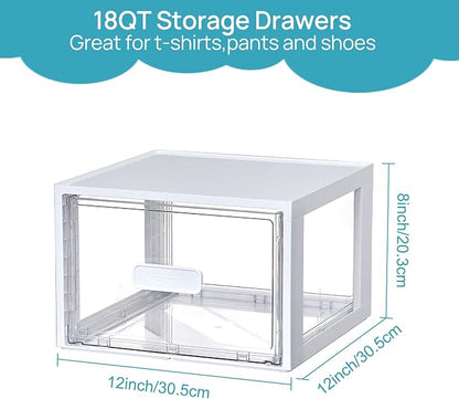 Vtopmart 4 Pack 18QT White Stackable Storage Drawers, Easily Assemble Acrylic - Image 2