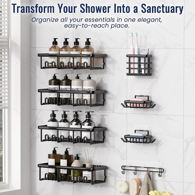 8 Pack Adhesive Rustproof Shower Caddy - Image 3