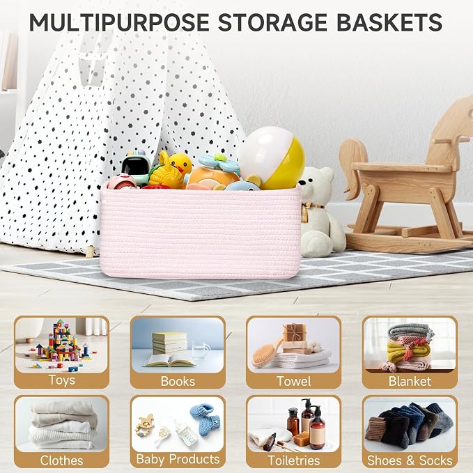 3-Pack Storage Baskets for Organizing | Woven Shelf Toy Basket | Rope Baskets - Image 5