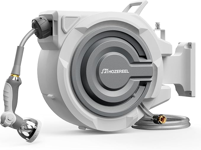 Retractable Garden Hose Reel 1/2"x 110ft, UV Resistant Hose Reels by Spaceandtimesaver
