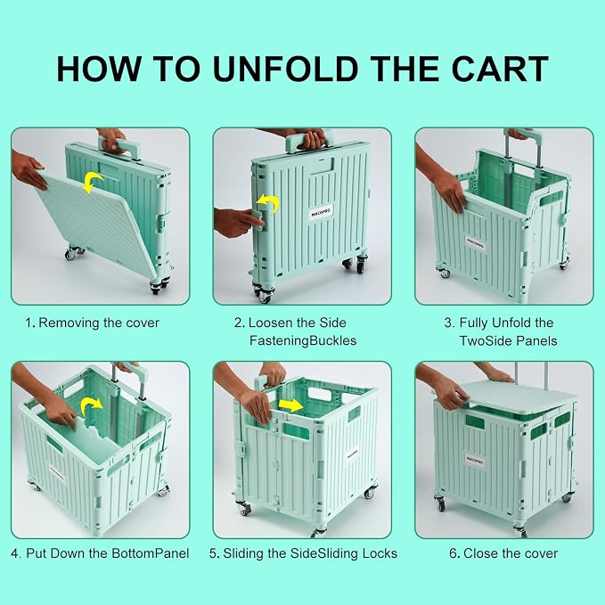 MACOPRO Folding Utility Cart Portable Rolling Crate Handcart Shopping Trolley - Image 5