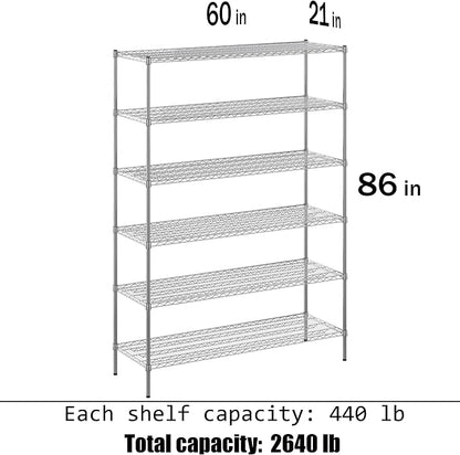 21" Deep x 60" Wide x 86" Height Wire Shelving Kit | 6-Tier | NSF Commercial - Image 3