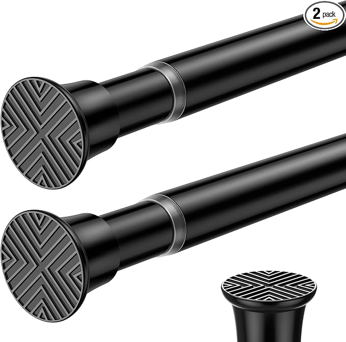 2PCS Black Tension Curtain Rods 23 to 46 Inch, Pressure Expandable Spring Rods by SISELBATensionCurtainRod