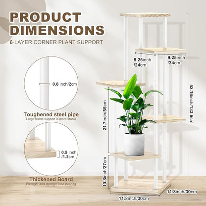 6 Tier Plant Stand Indoor, Thickened Metal Wood Corner Plant Shelf Stands - Image 2