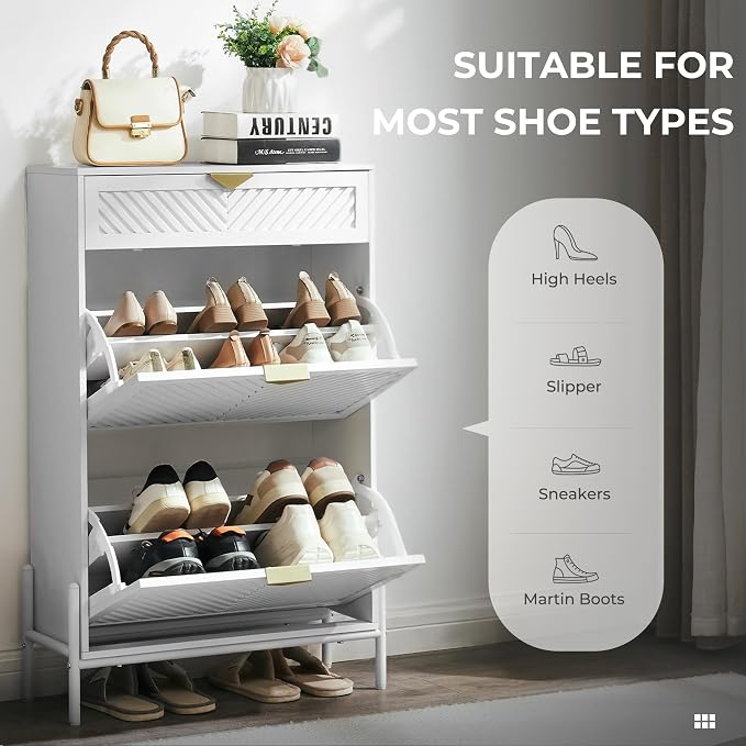 Shoe Cabinet with 2 Flip Drawers, Narrow Entryway Rack, Freestanding, - Image 3