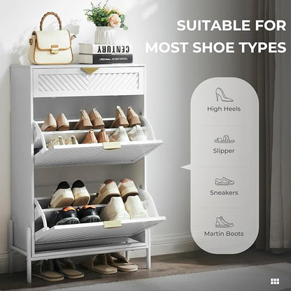 Shoe Cabinet with 2 Flip Drawers, Narrow Entryway Rack, Freestanding, - Image 3