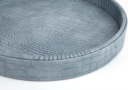 HofferRuffer Faux Leather Round Serving Tray, Vegan Croco Leather Decorative - Image 7