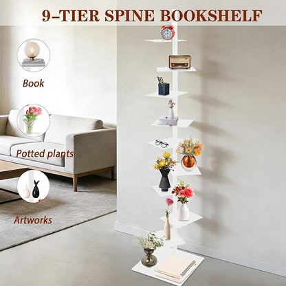 9 Tier Metal Spine Bookshelf Tower, Adjustable Vertical Tower - Image 4