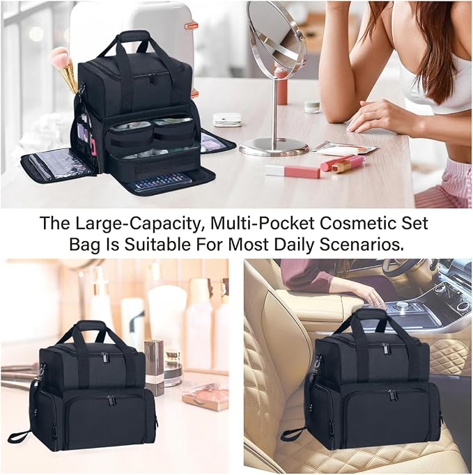 Large Makeup Cosmetic Bag with 3 Removable Case and 2 Removable Dividers Double - Image 6