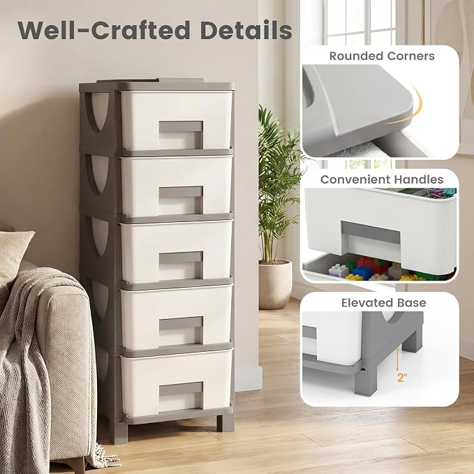 Giantex 5-Drawer Storage Organizer, Plastic Storage Tower - Image 7