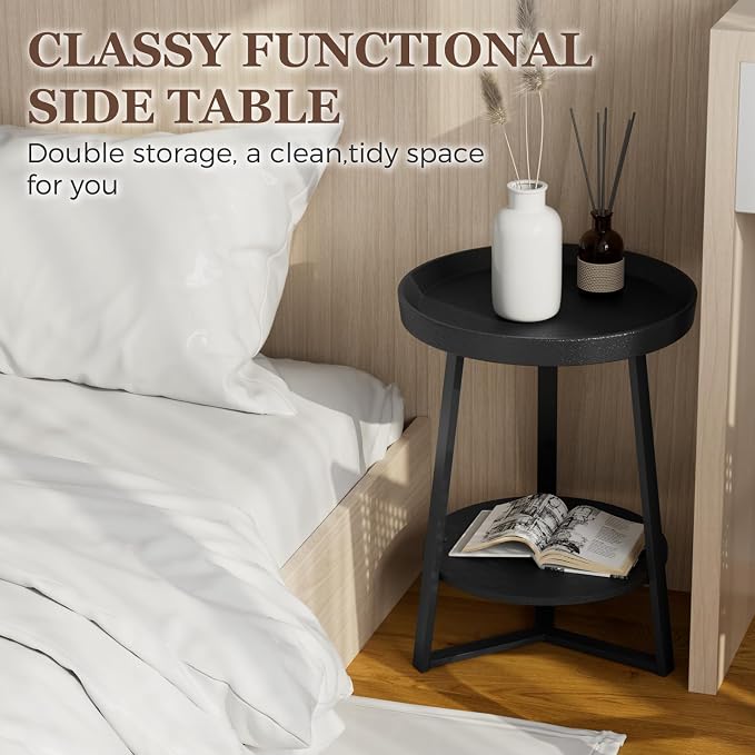 Gadroad Round End Table with Storage Shelf, 2 Tier Farmhouse Side Table - Image 6