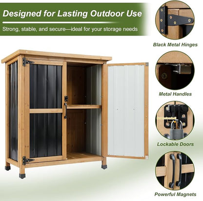 Ketive Outdoor Storage Cabinet, Wood & Metal Small Garden Tool Storage Cabinet - Image 7