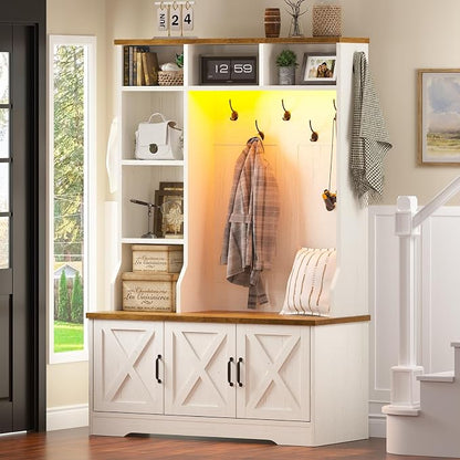 CSZZD Hall Tree with Bench and Shoe Storage, Farmhouse Entryway Bench with Coat - Image 9