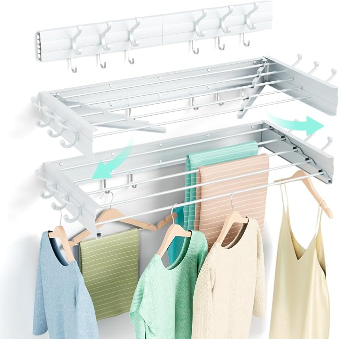 BAKON Wall Mounted Drying Rack, Indoor Outdoor Foldable Wall Mounted Clothes by BAKON