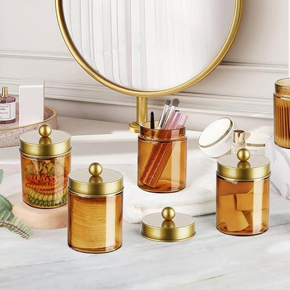Amolliar Bronze Glass Apothecary Jar, Qtip Holder Metal Lid & Stickers - Image 5