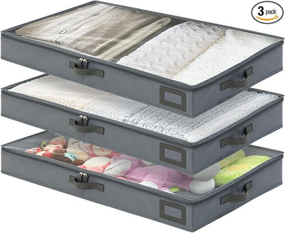4-Inch Under Bed Storage Containers | Sturdy Sidewalls | Clear Cover & Label by PLUMGEAN