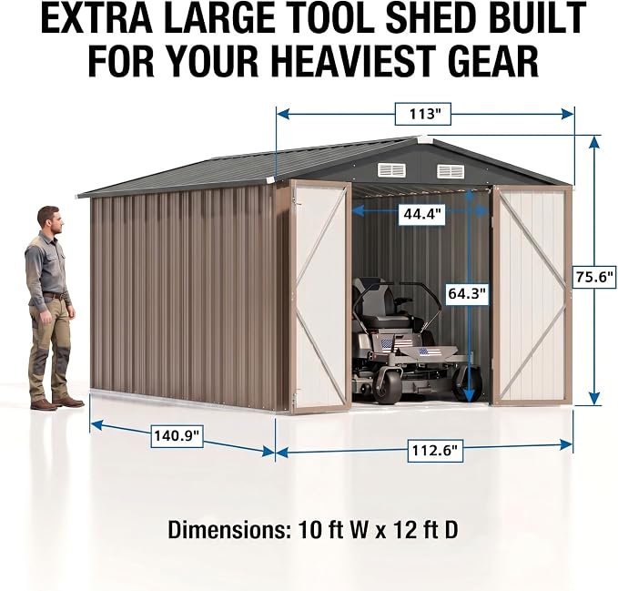 Devoko 8x12 FT Outdoor Storage Shed, Metal Tool Shed - Image 2