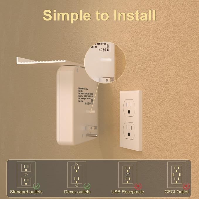 Overtop Power Charger with Shelf, Wall Outlet Extender Surge Protector with 6 - Image 4