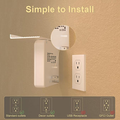Overtop Power Charger with Shelf, Wall Outlet Extender Surge Protector with 6 - Image 4