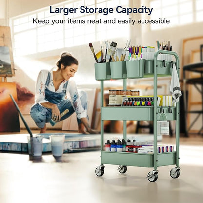 YASONIC 3-Tier Rolling Cart, 66 Pounds Capacity, Mesh Storage Organizer - Image 4