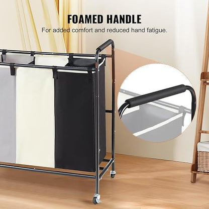 VEVOR 3-Section Laundry Basket, Heavy Duty Laundry Hamper Storage Organizer - Image 6