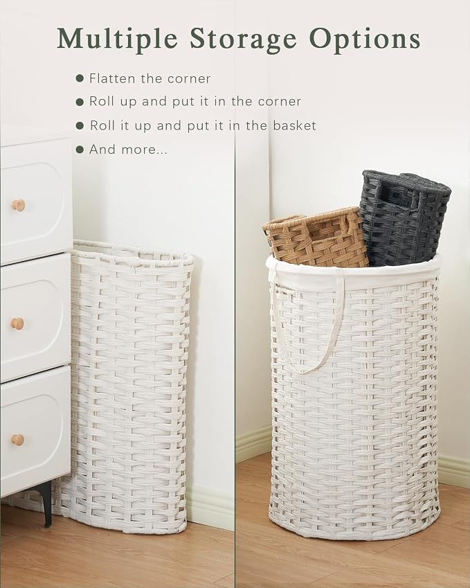 34.3 Gal Large Laundry Hamper Laundry Basket Round Handwoven Wicker Laundry - Image 6
