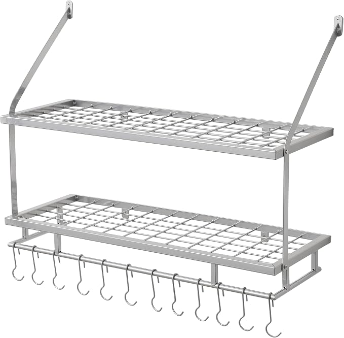 KES 30-Inch Silver Gray Pot Rack Wall Mounted, 2-Tier Hanging Pot and Pan - Image 8