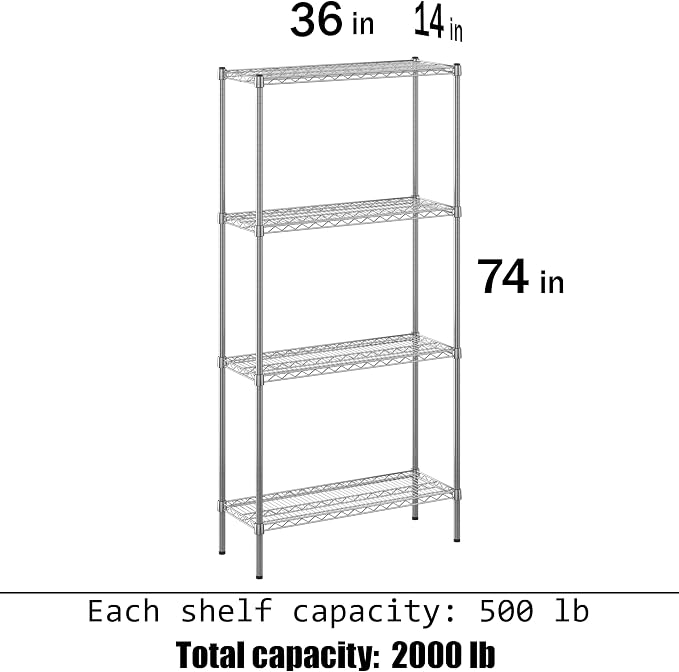 14" Deep x 36" Wide x 74" Height Wire Shelving Kit | 4-Tier | NSF Commercial - Image 3