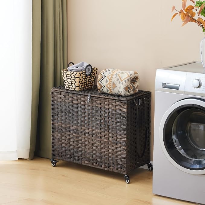 Laundry Hamper with Wheels, 34.3 Gallon Rolling Laundry Basket with Lid - Image 3