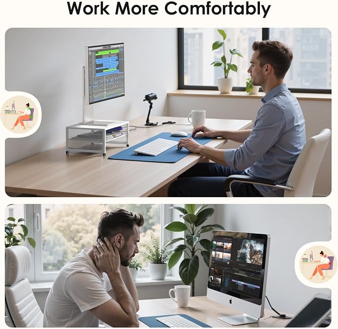 Desk Organizers and Accessories, 2-Tier Metal Computer Monitor Stand Riser - Image 4