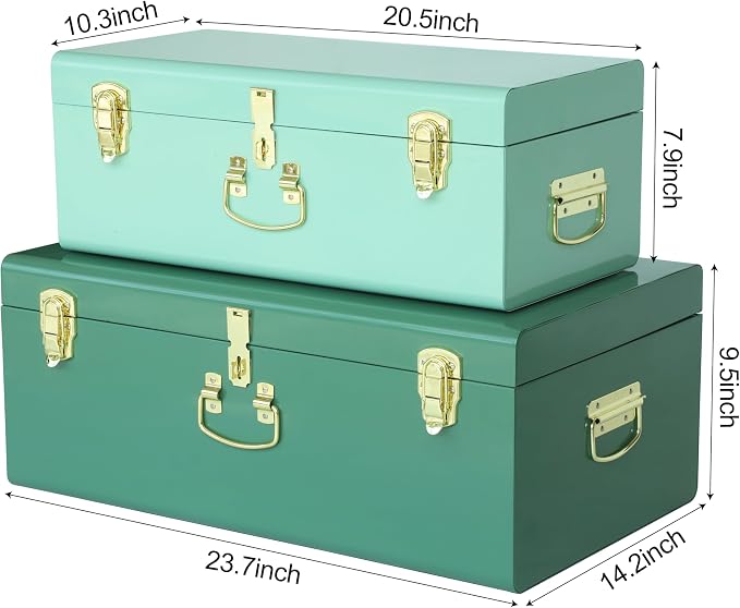 Vixdonos Decorative Large Metal Box Storage Trunk Chest Set of 2 College Dorm - Image 2