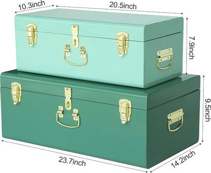 Vixdonos Decorative Large Metal Box Storage Trunk Chest Set of 2 College Dorm - Image 2