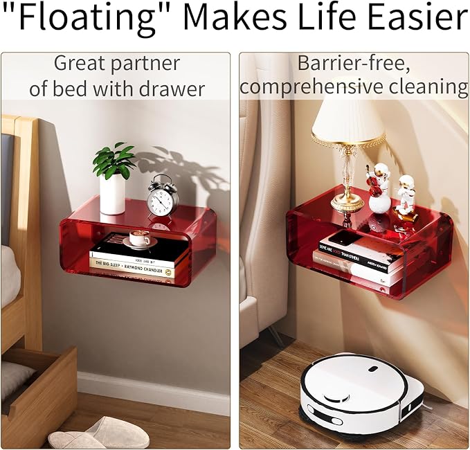 Acrylic Floating Nightstand, Bedside Table, Nightstand Shelf Wall Mounted - Image 8