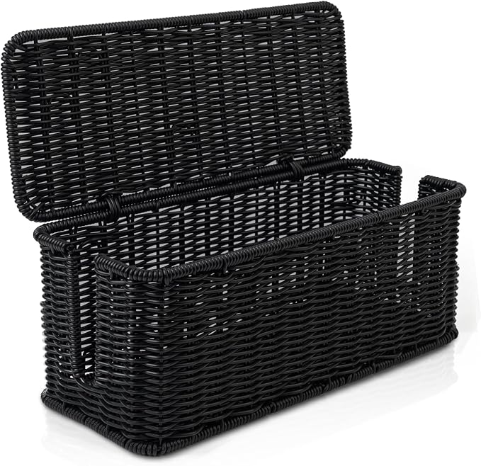 Cable Management Box, Handmade Rattan Cable Organizer, 2 Open Slots Cords Hider by Cantalop