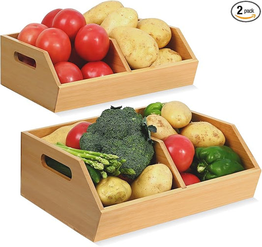 Ollieroo Bamboo Stackable Storage Bin, Pantry Organizer and Storage Baskets by Ollieroo