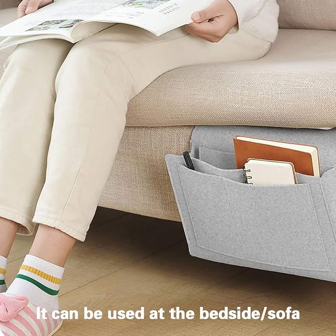 Bringsine 5 Pockets Bedside Caddy, Felt Bed Storage Organizer Hanging Bag Holder - Image 5