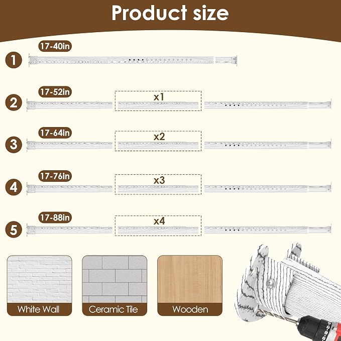 Closet Rod 17-63 Inches，1.3 Inch Diameter Heavy-Duty Adjustable Closet Rods - Image 7