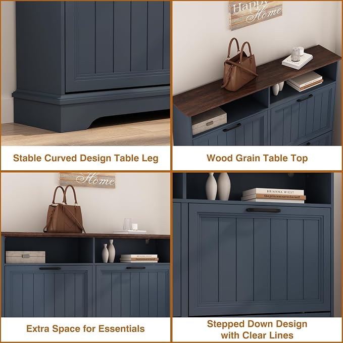 Shoe Storage Cabinet with 4 Flip Drawers, Farmhouse Modern Hidden Shoes Rack - Image 7