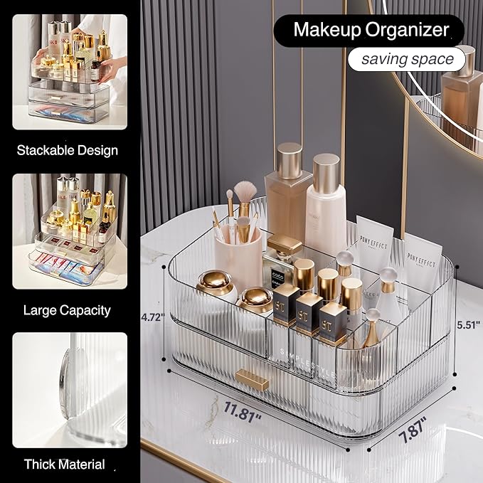 Clear Makeup Organizer for Vanity, Large Desk Organizer - Image 4