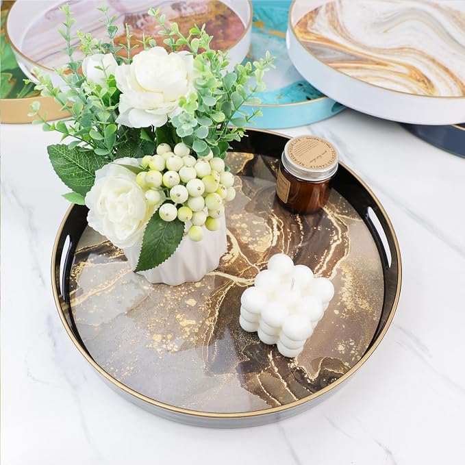 Round Black Marbling Decorative Tray - Image 3