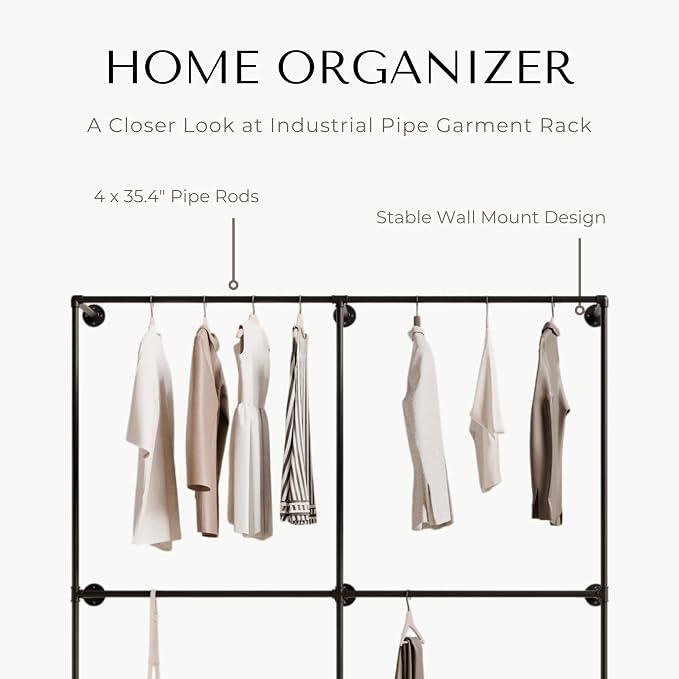 Industrial Pipe Clothing Rack, Heavy Duty Wall Mounted Clothes Rack, Retail - Image 3