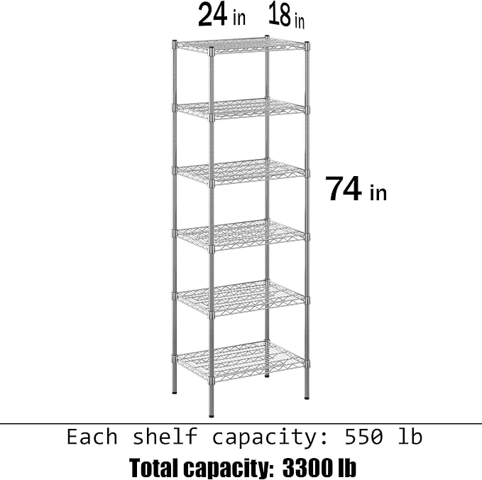 18" Deep x 24" Wide x 74" Height Wire Shelving Kit | 6-Tier | NSF Commercial - Image 3
