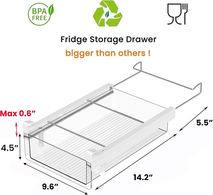 vacane Deeper Refrigerator Drawers, Adjustable Refrigerator Shelf 14-19.5 - Image 2