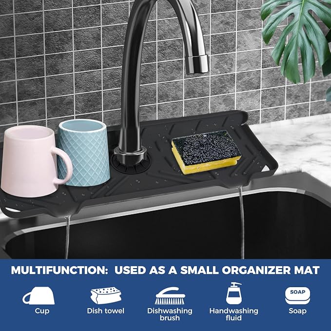 Silicone Faucet Handle Drip Catcher Tray Mat, Silicone Faucet Mat, Dish Soap - Image 3