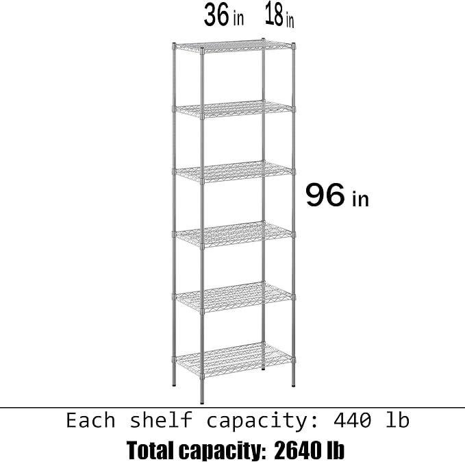 18" Deep x 36" Wide x 96" Height Wire Shelving Kit | 6-Tier | NSF Commercial - Image 3
