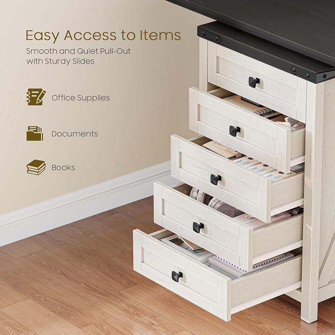 Halitaa 5 Drawer Small File Cabinet, Farmhouse Vertical Filing Cabinet | Under - Image 5