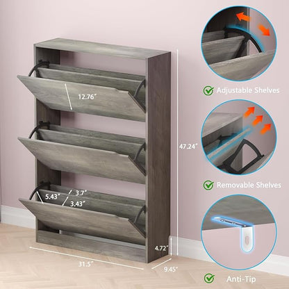 BORNOON Shoe Cabinet with 3 Flip Drawers, Hidden Wood Shoe Cabinet, - Image 2